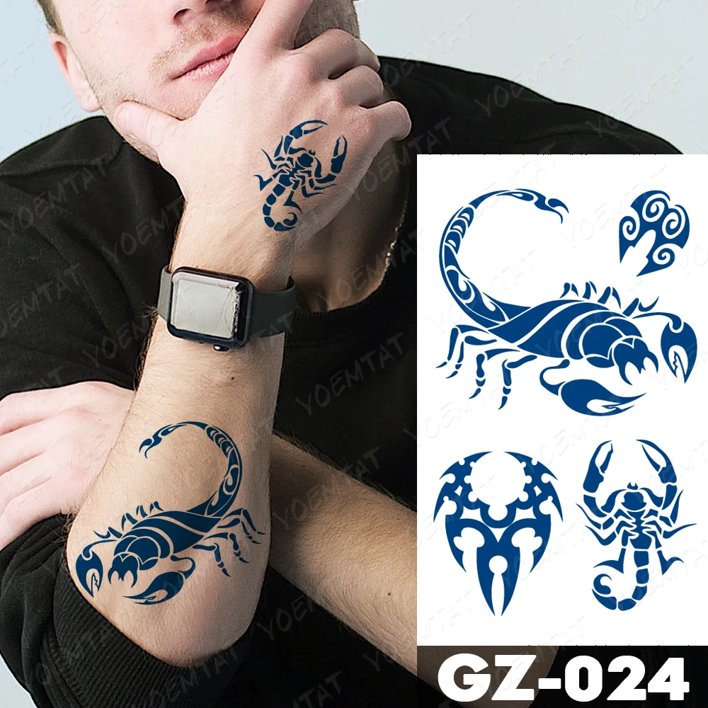 

Juice Lasting Waterproof Temporary Tattoo Sticker Flame Totem Wolf Tiger Scorpion Flash Tatoo Male Ink Body Art Fake Tatto Women