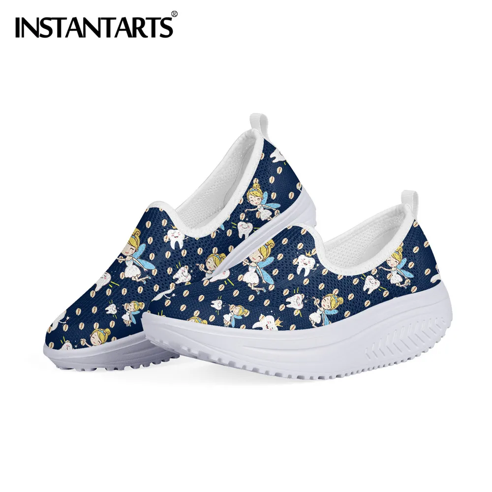 

INSTANTARTS Funny Cartoon Teeth Dentist Print Women Mesh Swing Shoes Comfort Platform Wedge Sneakers Dental Fairy Design Shoes