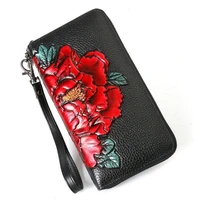 genuine leather wallet women long floral womens leather wallets cow leather clutch bag large capacity female purse