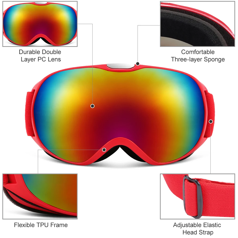 Детские лыжные очки Анти-туман двойные линзы снежные для зимних видов спорта