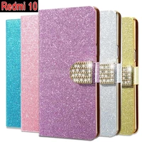 shiny flip cover for xiaomi redmi 10 case funda pu leather wallet book for redmi 10 case magnetic card etui hoesje bag coque