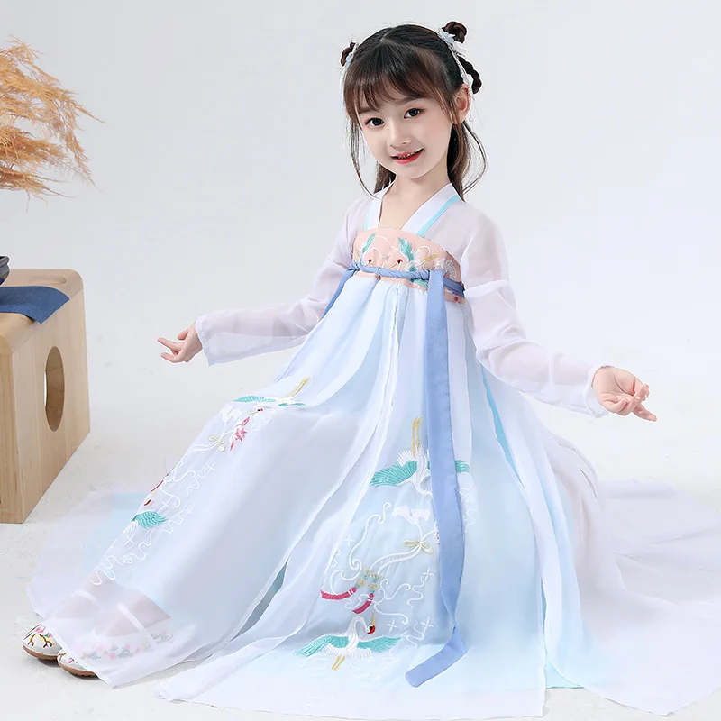 

Girls Hanfu Costume Chinese Traditional Ancient Children Clothing Han/Tang Dynasty Fairy Princess Clothes Blue Hanfu DQL2257