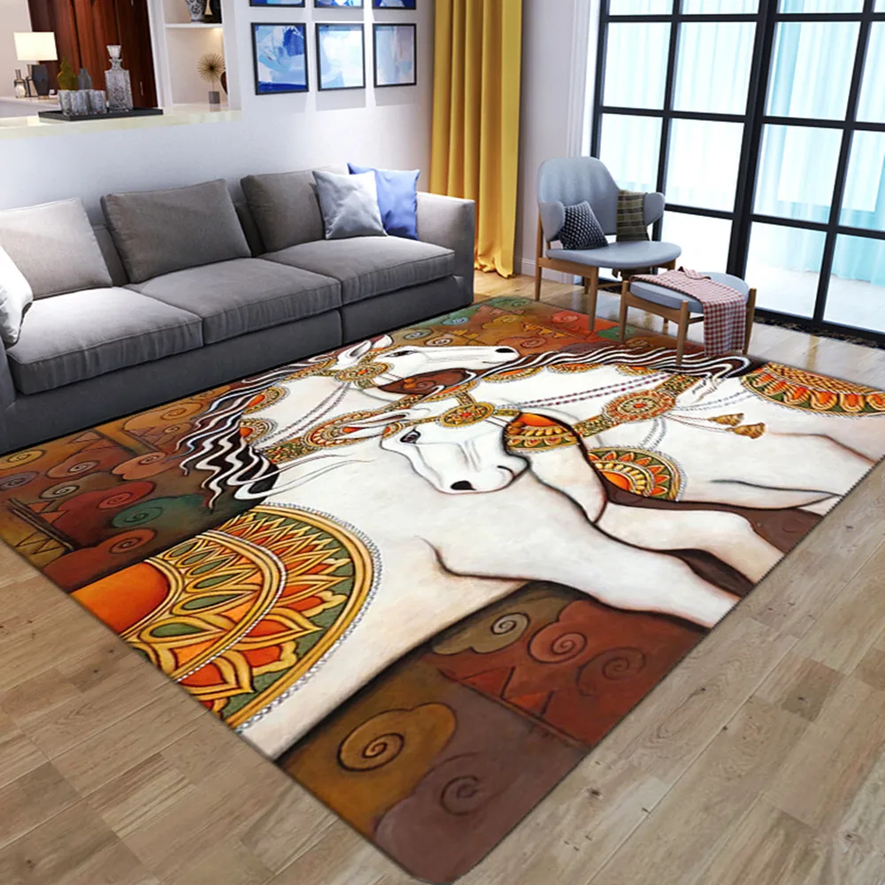 

Классические мягкие фланелевые Противоскользящие коврики для детской комнаты с изображением белой лошади, большие моющиеся напольные ков...