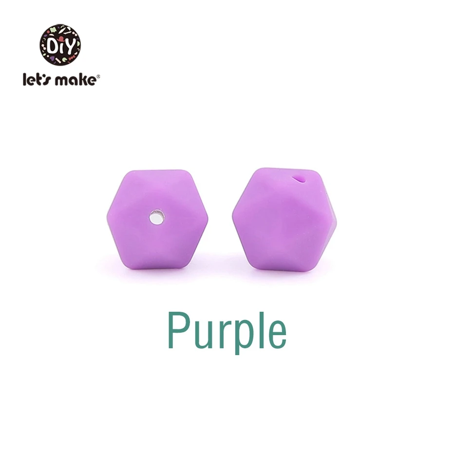 Purple Let's Make 10 шт. 14 мм Силиконовые Бусины шестиугольник Bpa Бесплатно Силиконовый Прорезыватель Diy Прорезыватель для зубов Детские Жевательные Аксессуары Детские Прорезыватели - Цвет: Purple
