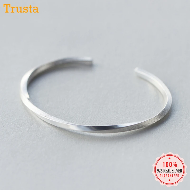 Trusta, новинка,, 925 пробы, серебряный браслет, ювелирное изделие, 9,1 г, материал, цельное серебро, простой открытый Браслет-манжета, подарок для девочек, DS1504