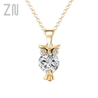 zn new fashion zircon pendants owl necklace for women crystal heart gold long necklaces fashion jewelry gift