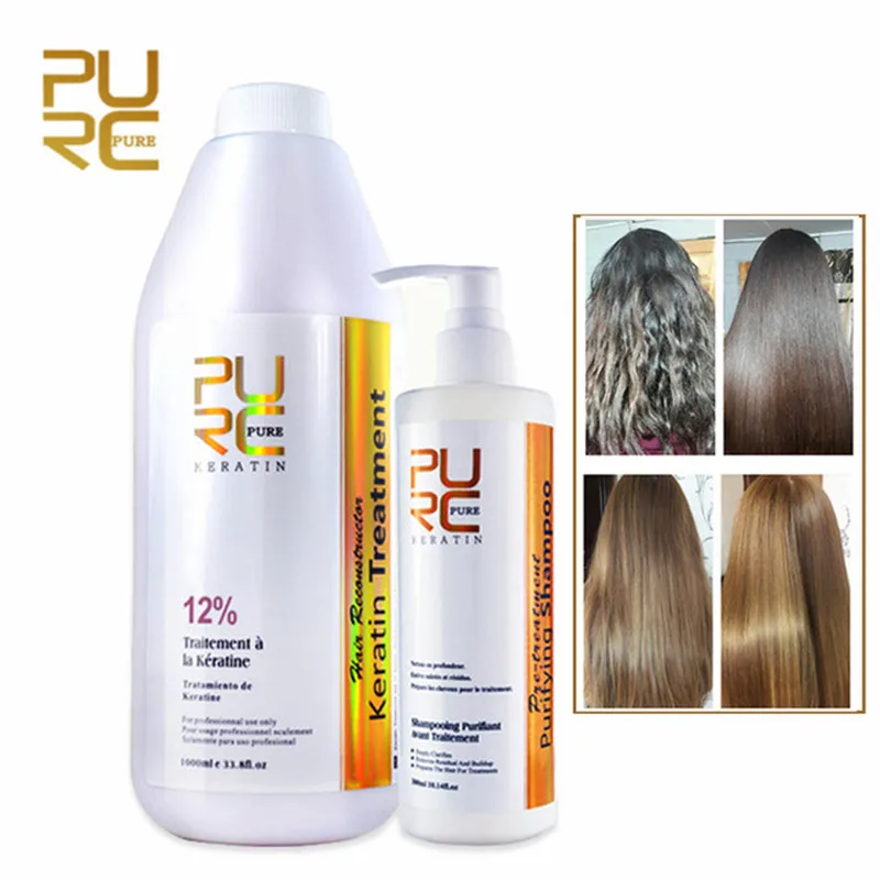 

12% формалина PURC, бразильский шоколад, Кератиновое лечение для выпрямления волос + очищающий шампунь, восстановление, уход для поврежденных в...