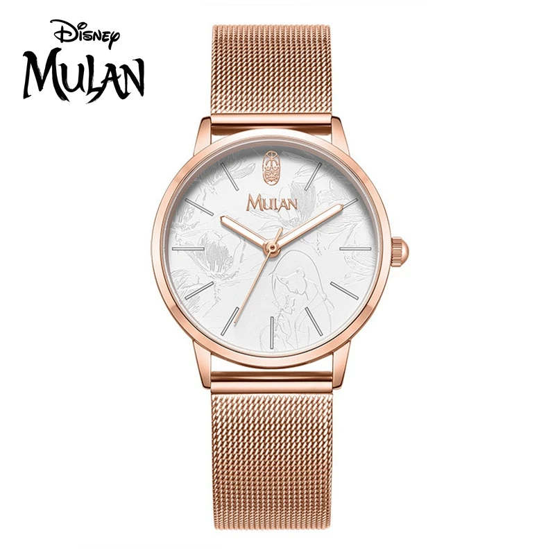 

MULAN Brave Disney Princess Women Stainless Steel Bracelet Watch Rose Gold Ladies Fashion Casual Watch Girl Leather Clock Gift
