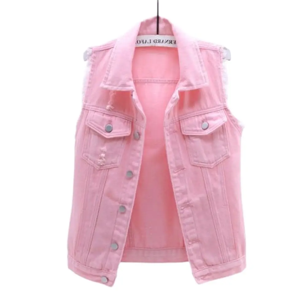 

Womens Hot Sale Denim Jackets Sleeveless Spring Autumn Short Coats Jean Motor Tops Candy Slim Gilet Overcoat Outerwear Burrs