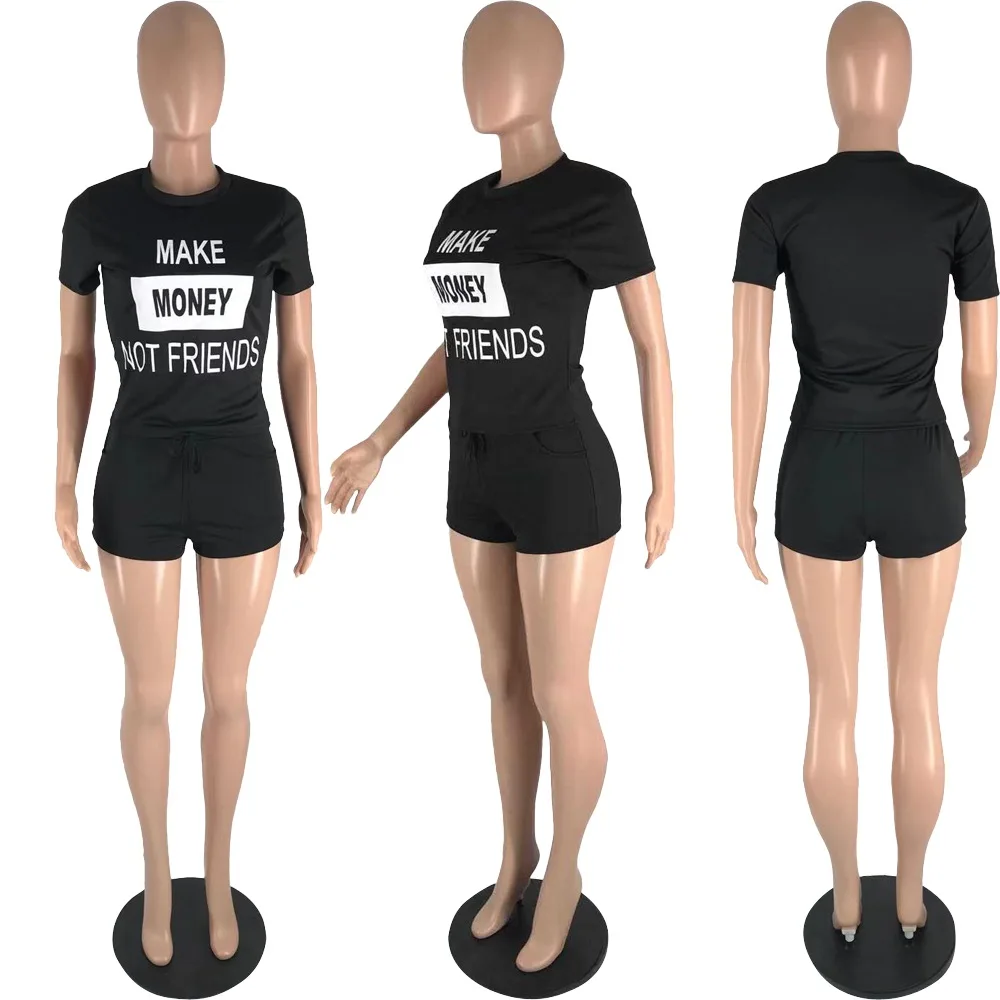 

Casual Sportswear 2 Piece Set Sweatsuit for Women Letter Print Short Sleeve T-shirts and Biker Shorts Active Workout Tracksuits