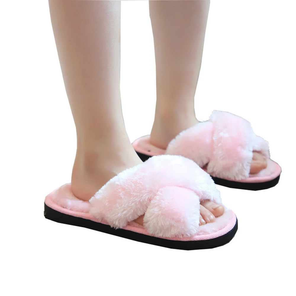 

Winter Fashion Kids Home Slippers Faux Fur Warm Shoes Girls Slip On Flats Female Children Fur Flip Flops Indoor Non-Slip Slippe