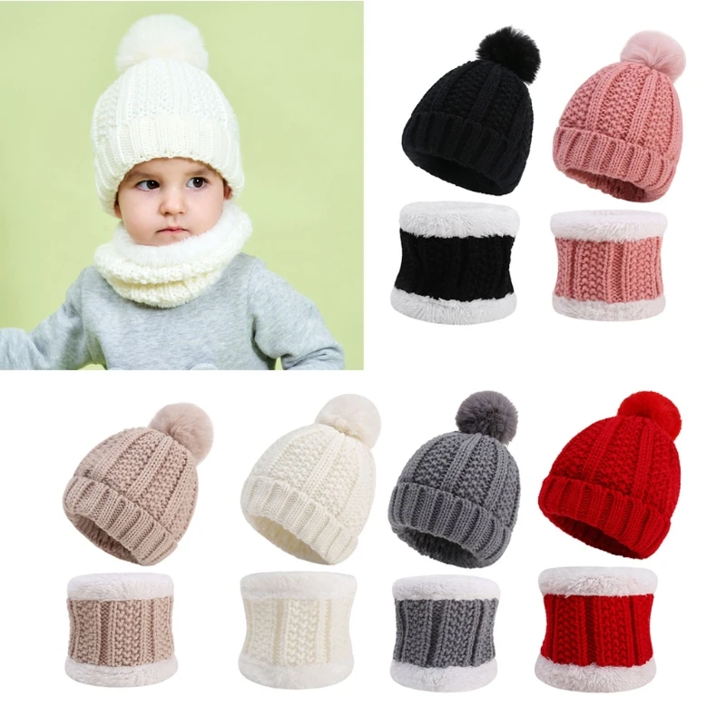 

Toddler Baby Winter Warm Micro Fleece Scarf Hat Set Baby Kids Knit Beanie Cap