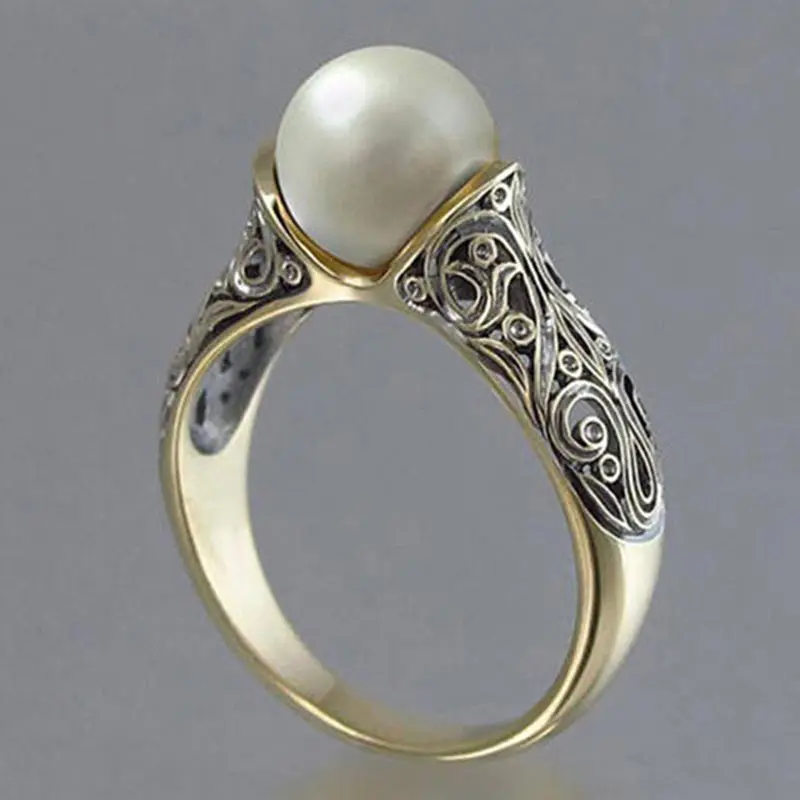 

Vintage White Pearl Rings for Women 2021 New Arrivals Women's Promise Ring Yellow Gold Color Female Wedding Jewelry Accessories