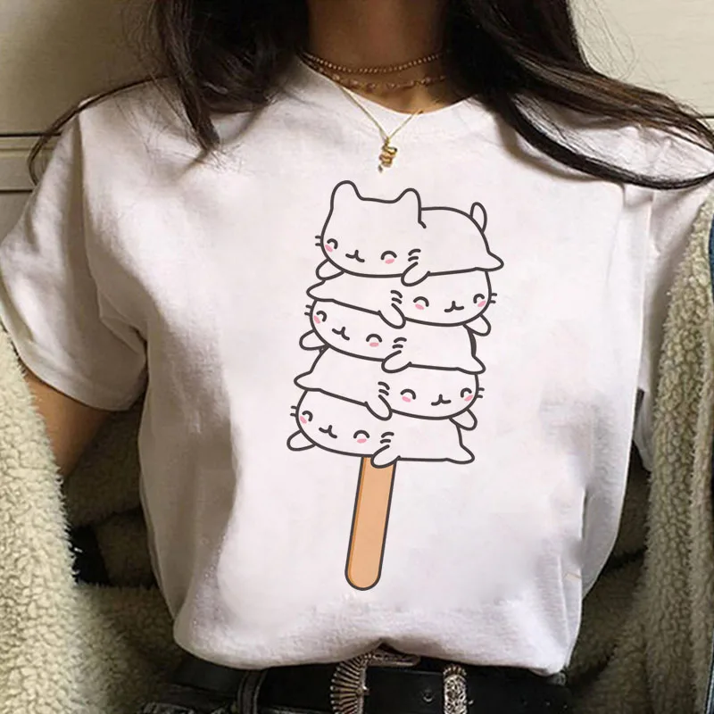 

Oversized T Shrit Kawaii Cat Print T Shirt Fashion Women T Shirt Harajuku Female Short Sleeve T-shirt Woman Y2k Caop Top Clother