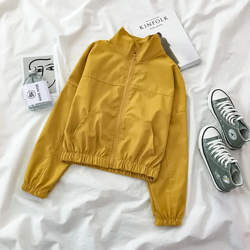 

Jackets Zipper Sun-proof Spring Fresh Short Coat Womens Loose Casual Students Korean Harajuku Outerwear Females