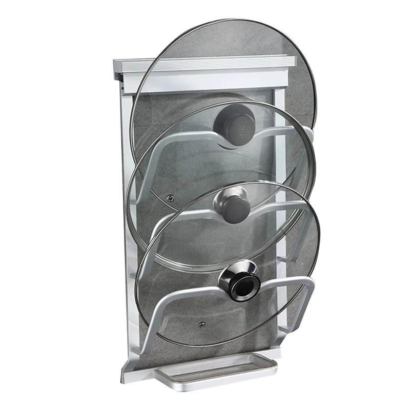 

Pot Lid Organizer Rack,Wall Mount Punch-Free Aluminum Pot Cover Holder with 3 Layer Holding,Storage Rack Tools
