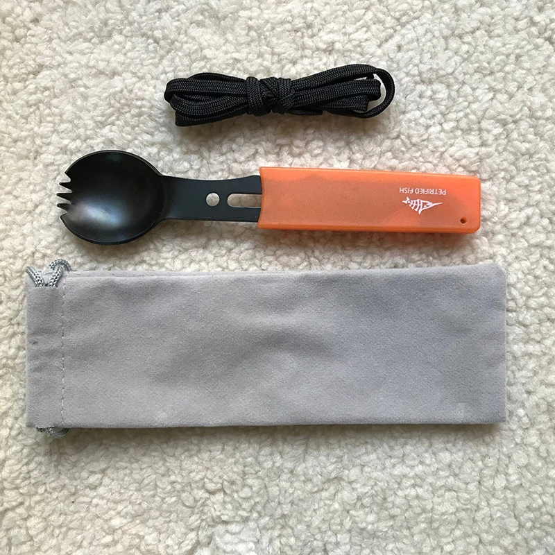 black orange11 5 в 1 походная посуда(вилка/ложка/нож/открывалка для бутылок/веревка) походные карманные наборы из нержавеющей стали для походов, выживания, путешествий - Цвет: black orange11