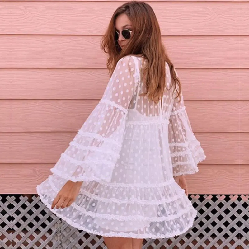 Женский купальник туника Пляжное Платье Солнцезащитный кафтан накидка женские