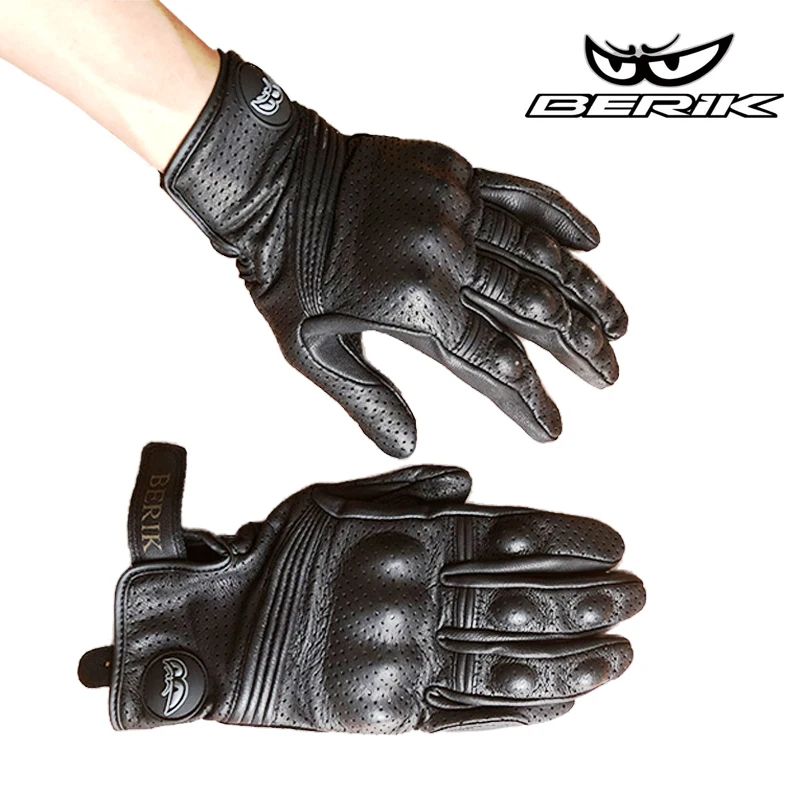 

Кожаные мужские мотоциклетные перчатки BERIK, гоночные перчатки из 100% натуральной кожи, велосипедные мотоциклетные перчатки для мотокросса