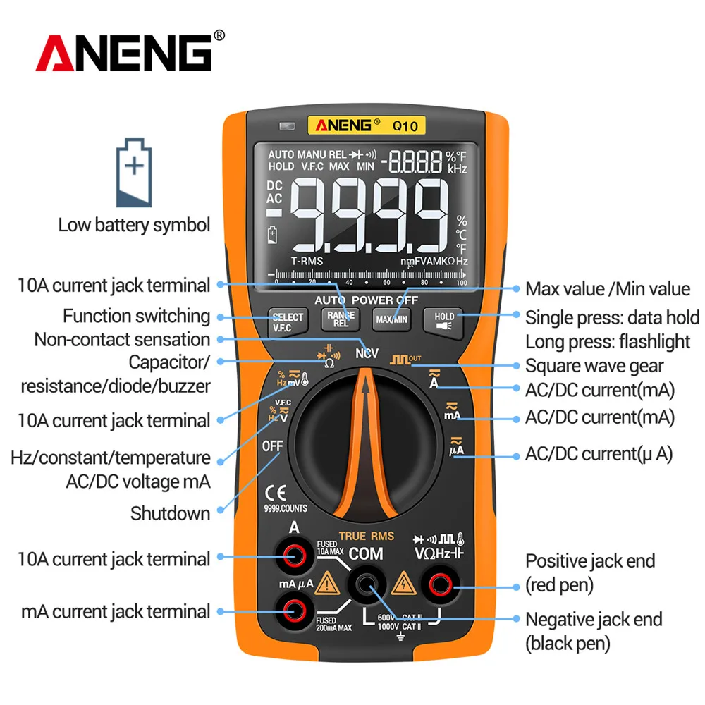 ANENG Q10 9999 Counts Ture Rms Meter lCR Digital Multimeter Professional Analog Multimetro Transistor Tester Multimeters | Инструменты
