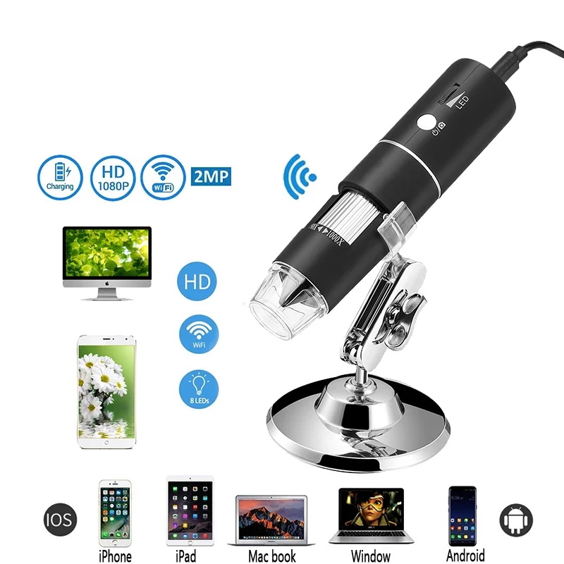 

3IN1 WiFi Digital Microscope 1000X HD 1080P 2MP 8 LED Handheld Mini Zoom Camera USB Endoscope For Android ios iPhone iPad