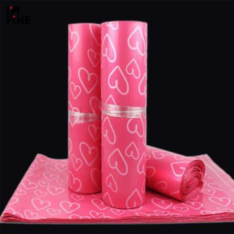 Полиэтиленовые почтовые сумки розовые в форме сердца цветные упаковка по