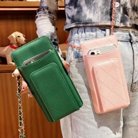 luxury leather crossbody pouch for iphone 12 11 pro max samsung s21 s20 fe note 20 s10 note10 phone case with chain bag handbags