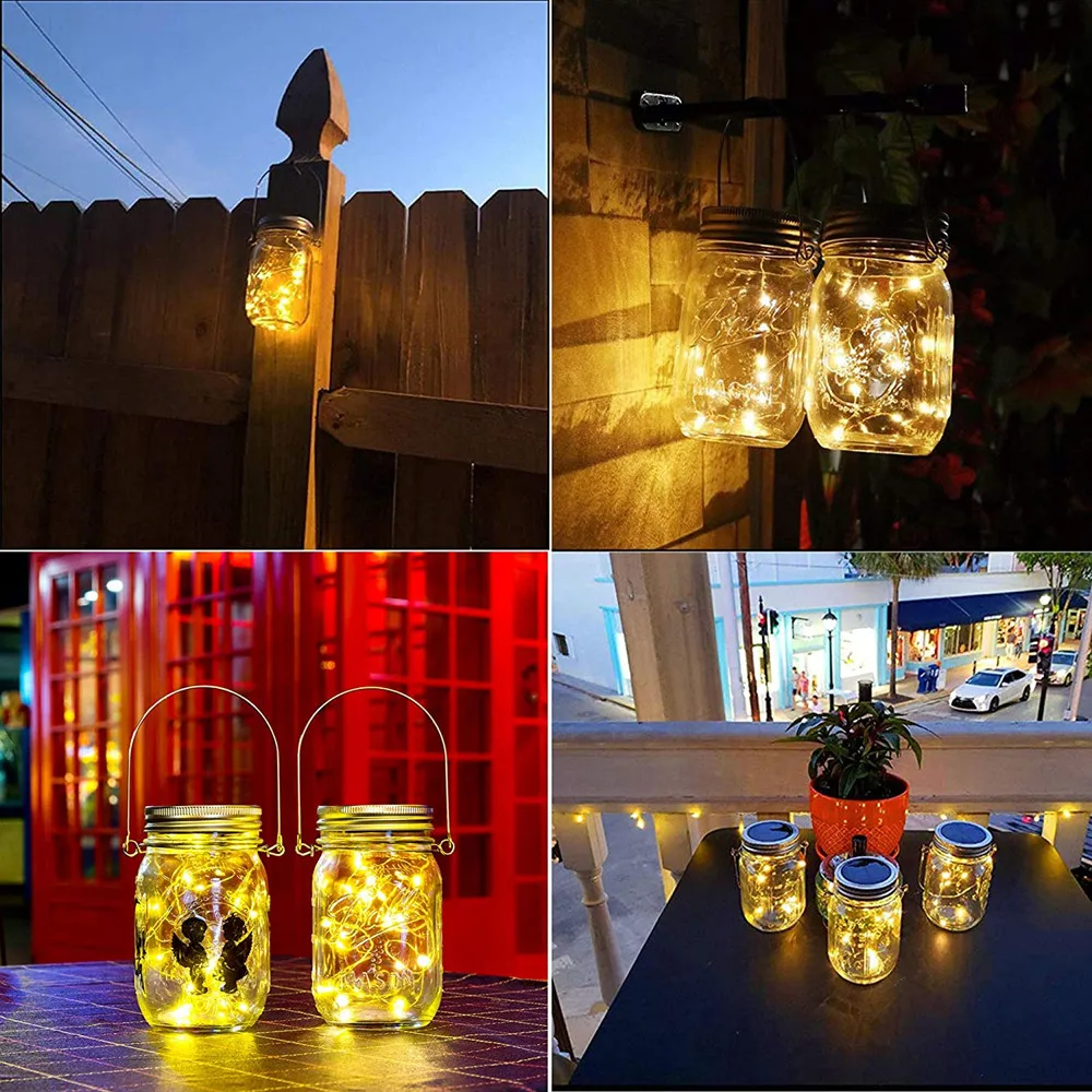 6PCS Solar Mason Jar Lid Light With 3m String Lights Handle 30 LEDs Hanging Lantern Lamp For Garden Decoration Colorful | Лампы и