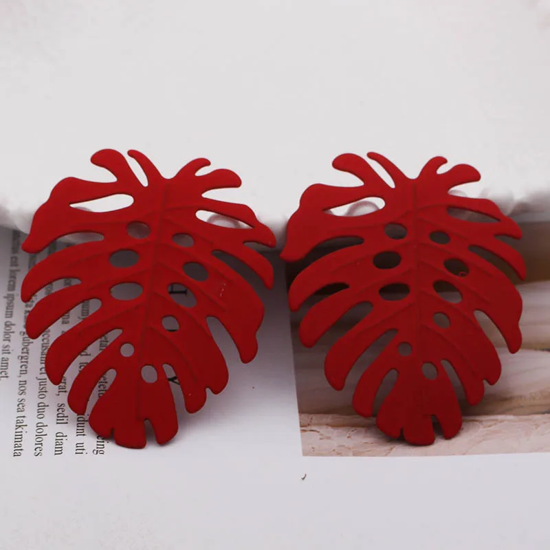 Большие серьги гвоздики в богемном стиле с листьями модные массивные полыми