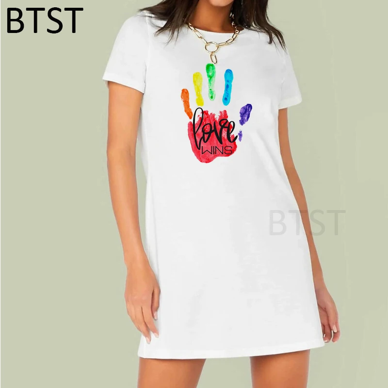 Красочные футболки платье для женщин бисексуал лесбиянок геев Love Is летние