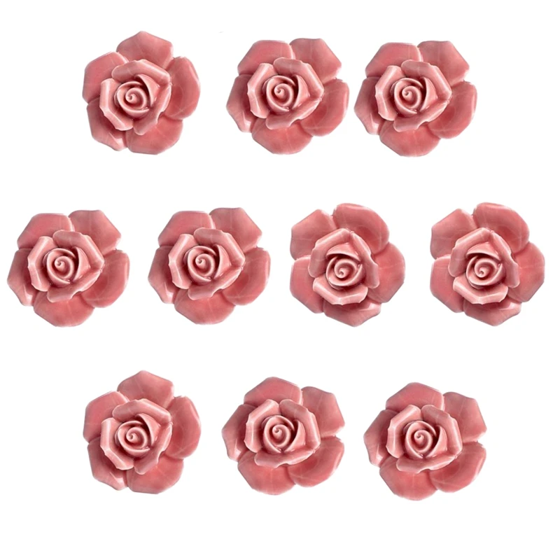 10 шт. керамические винтажные дверные ручки с цветочным рисунком розы для ящика