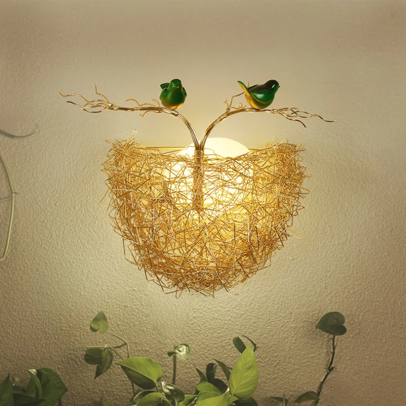 

Настенный светильник в скандинавском стиле с птичьим гнездом, светодиодный светильник для украшения комнаты, креативный настенный светиль...