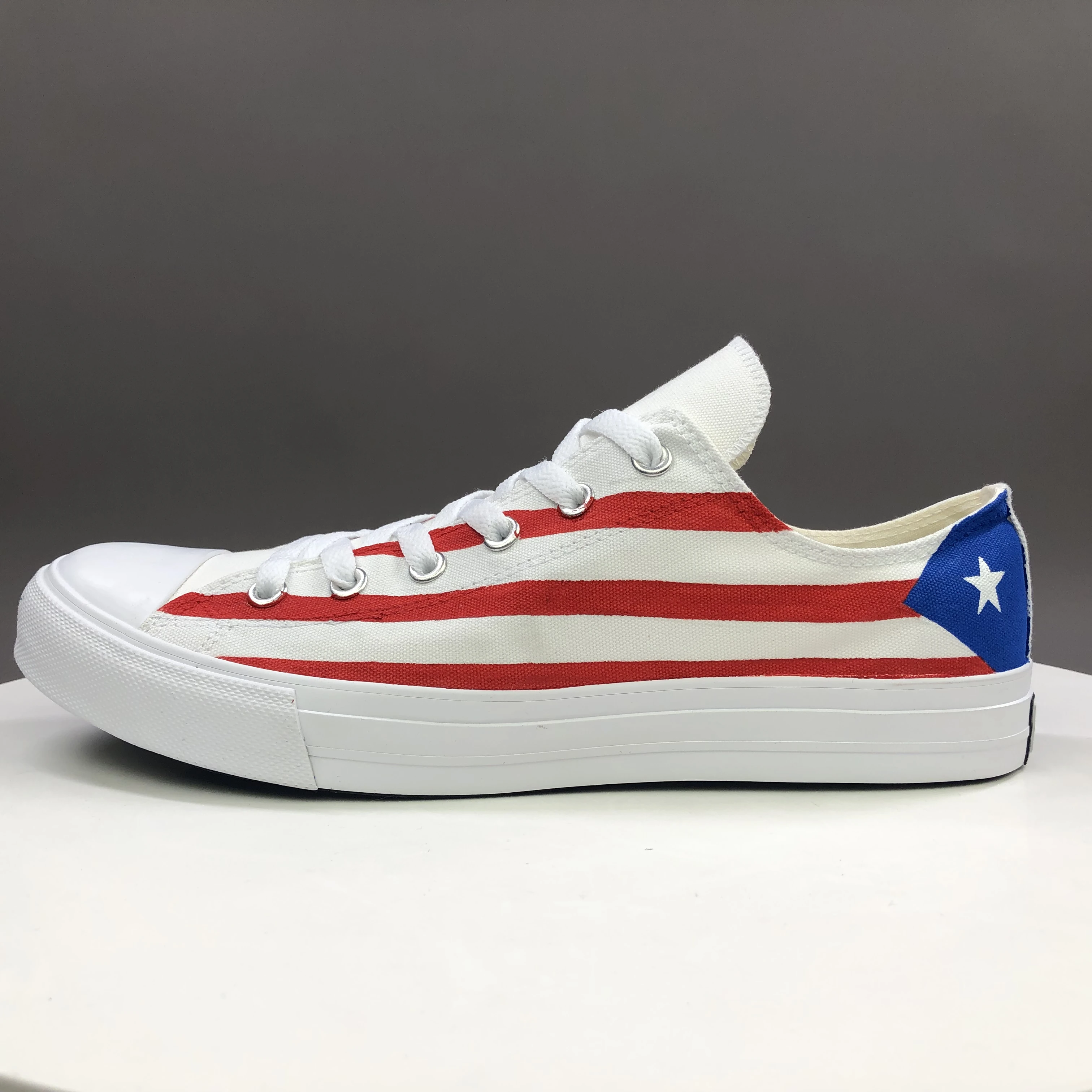

Wen Hand Painted Flag Canvas Shoes Design Puerto Rico Low Top Shallow Mouth Plimsolls Flat Heel Lacing Sneakers Trainers Neutral