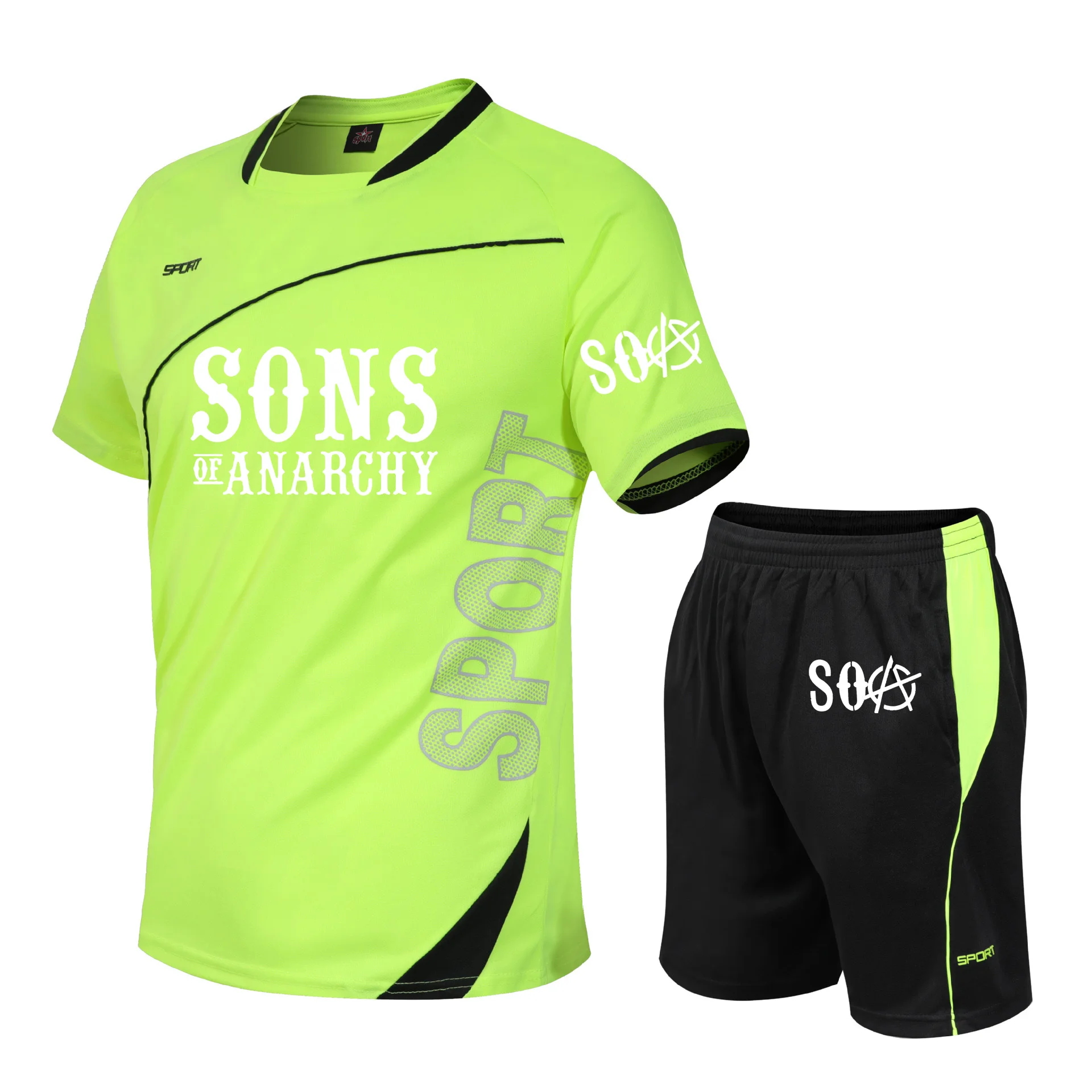 

Summer high quality Casual Splicing suits SOA sons of anarchy the Child SONS Printing Men's short sleeve+shorts 2-piece set