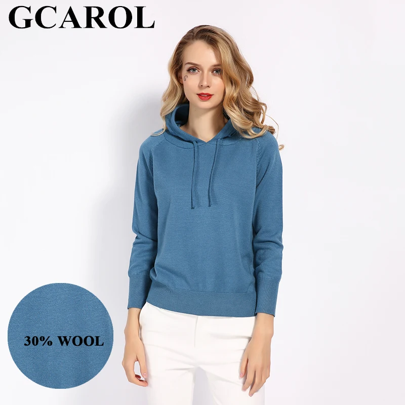 GCAROL, осенне-зимний вязаный пуловер для девочек, 30% шерсть, свитер с капюшоном, Яркий Женский вязаный джемпер
