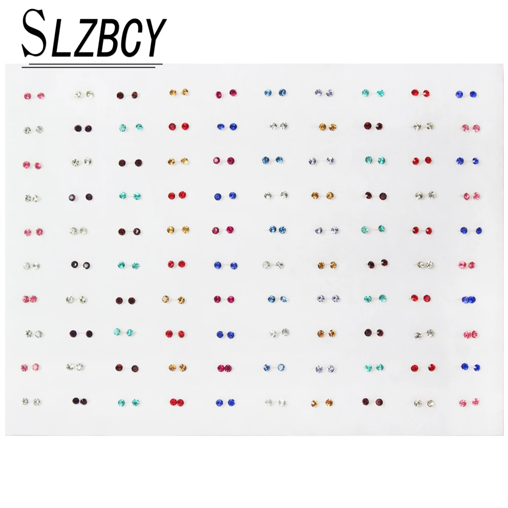 100 пар/лот Красочные Стразы маленькие серьги-гвоздики набор для женщин круглые