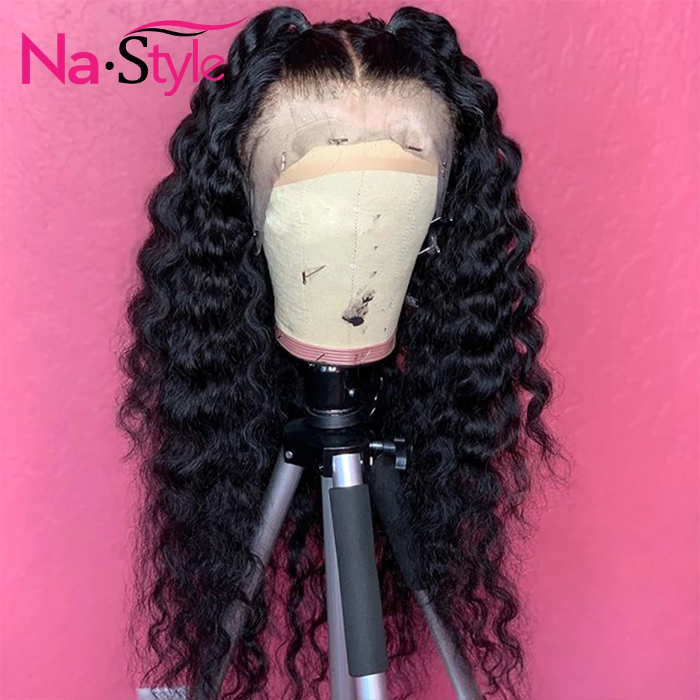 Вьющиеся Синтетические волосы на кружеве парик предварительно вырезанные 13x6