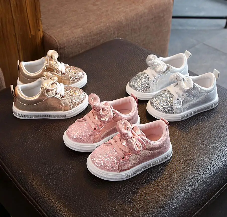 Детская обувь для детей девочек кроссовки с блестками маленьких мягкая подошва