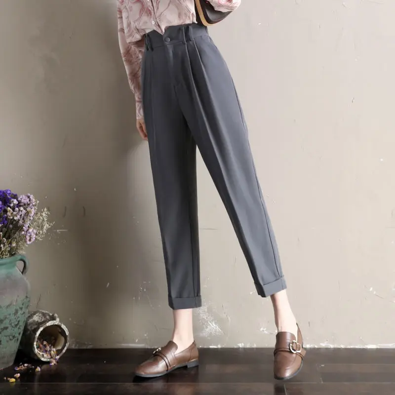 

Элегантные деловые брюки, офисные женские прямые брюки с высокой талией, повседневные женские черные брюки до щиколотки, костюм Pantalones De Mujer