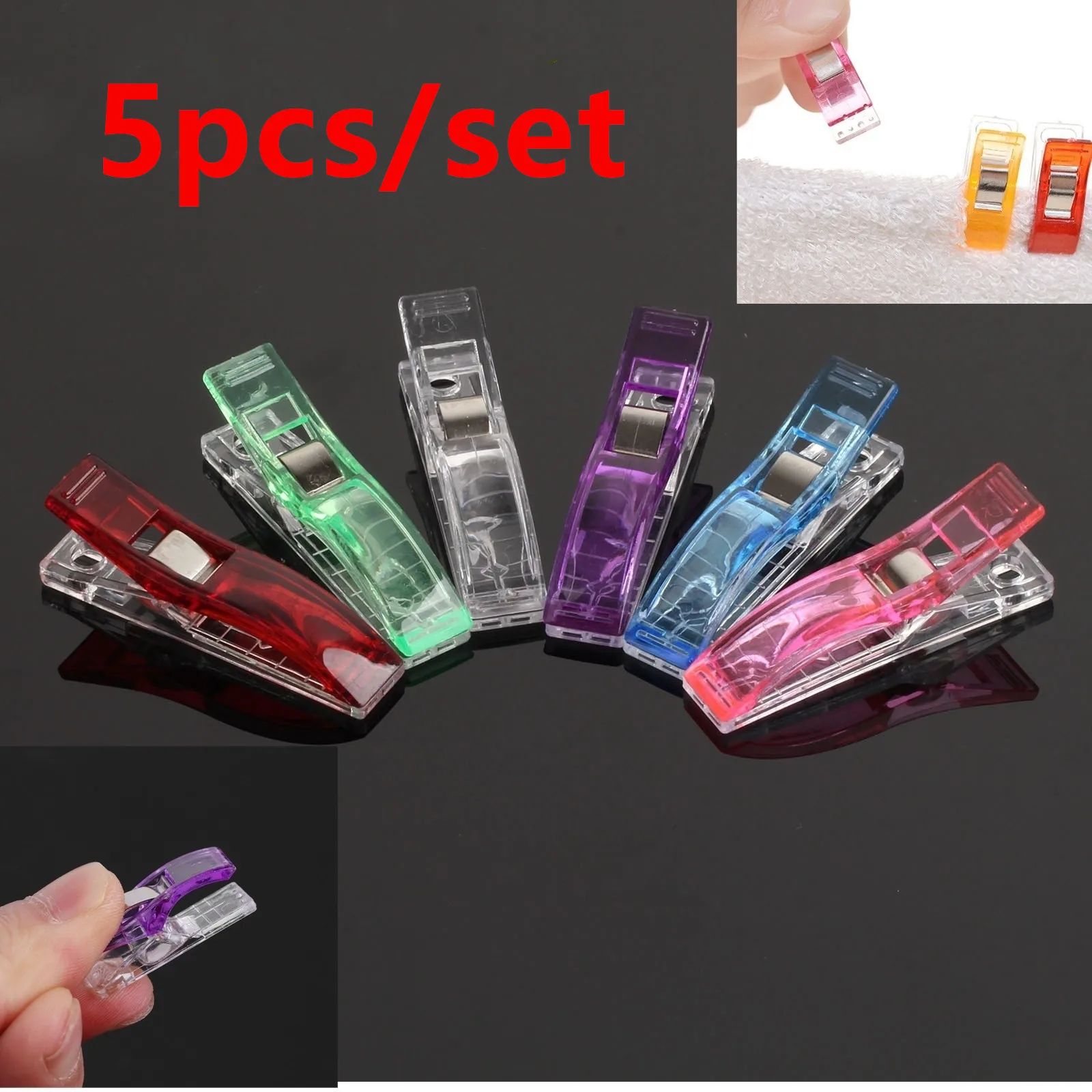 

5pcs/pack Plastic Needlework Clip Fabric Binding Clamps for Quilting Sewing Knitting(Random Color)