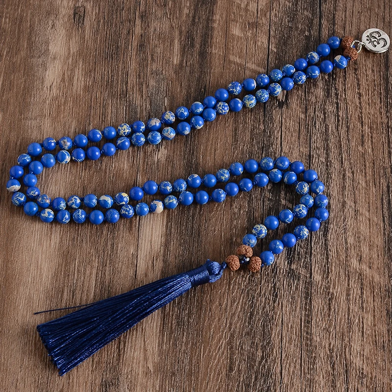 Rudraksha &amp натуральный камень с бусинами 108 Мала ожерелье медитация Йога Любовь