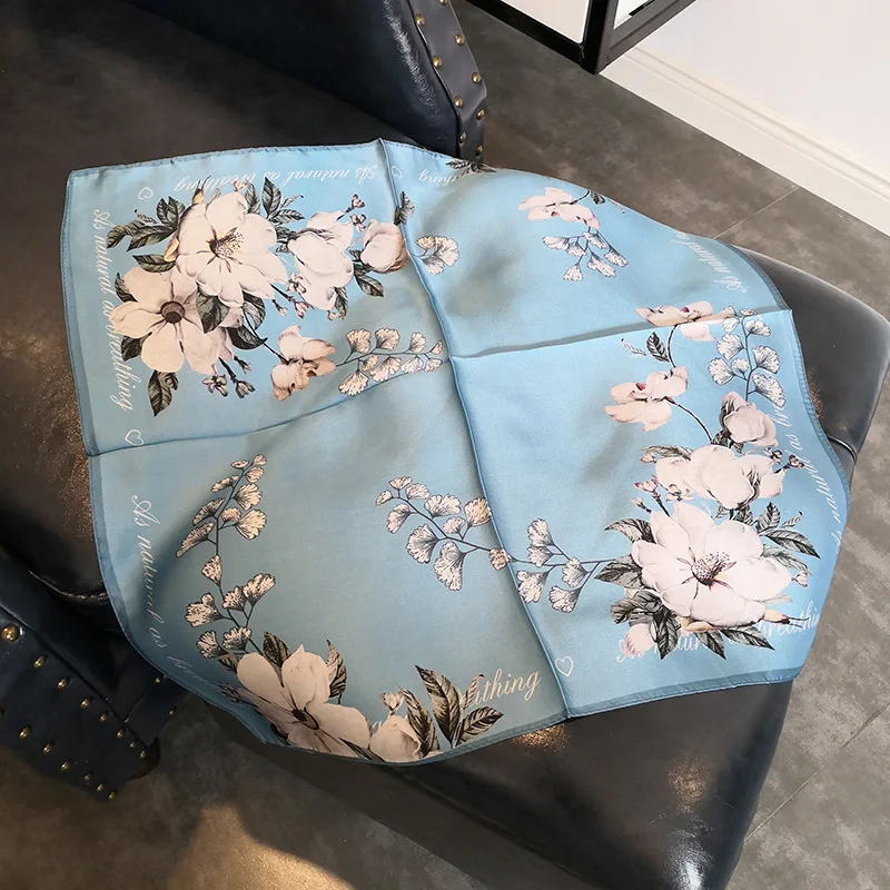 100% шелковый шарф женский модный роскошный небольшой платок с цветочным принтом