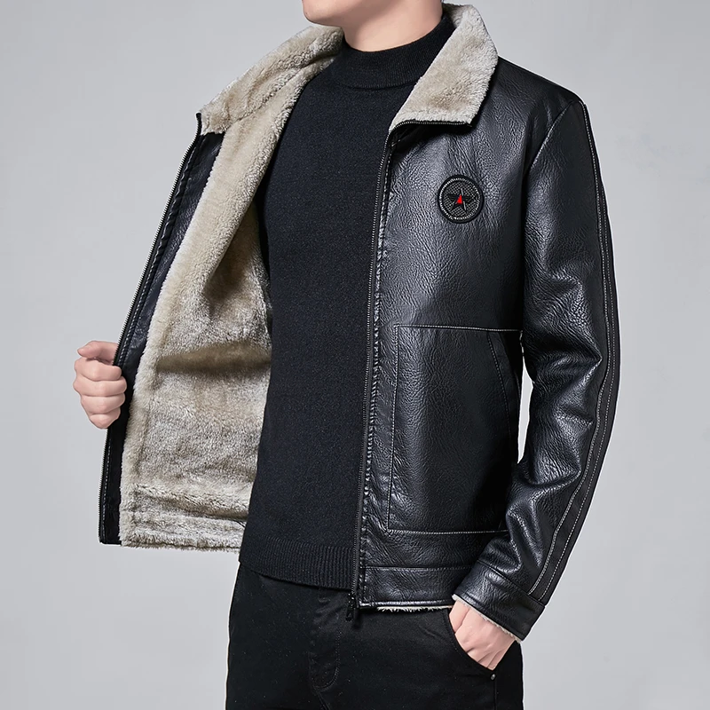 

Men Winter New Leather Jackets Autumn and Winter Fur Coat with Fleece Warm Fur Pu Jacket Biker Warm Leather CSL559