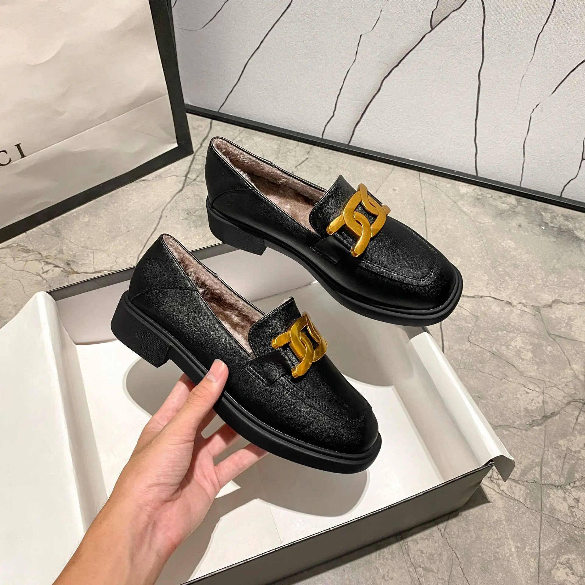 

Loafers Soft Bottom 2021 New British Style Square Toe Women's Shoes Spring and Autumn Chunky Heel Small Leather Shoes Women