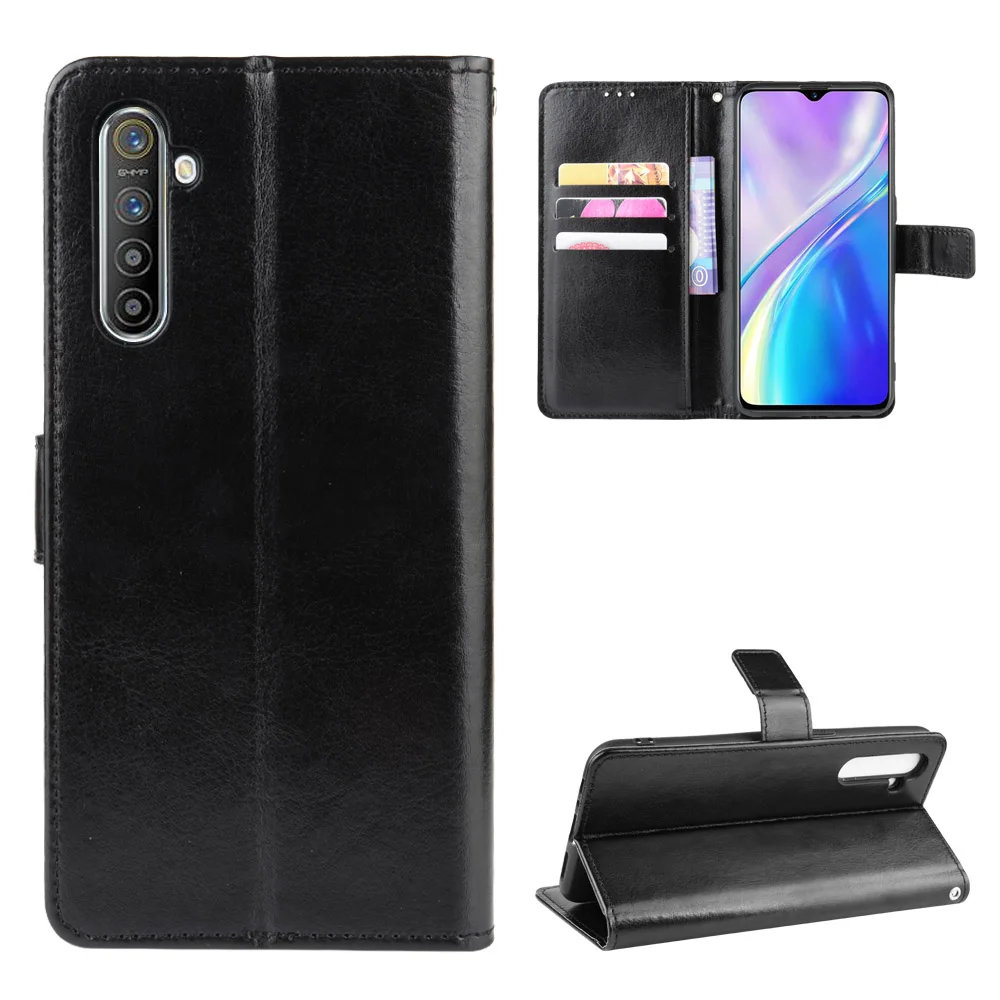 Кожаный чехол книжка Realme XT X2 1 One C1 C2 для 2 3 5 Pro Q X Lite K1 K3 K5 с подставкой и держатель