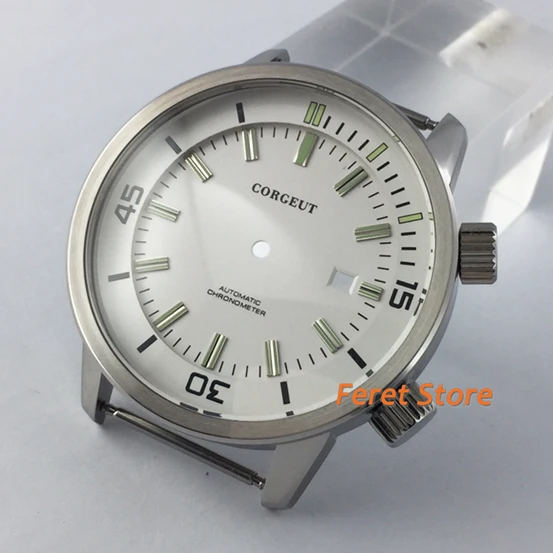 

Corgeut new 45mm case with white dial Luminous fit ETA 2836 Miyota 8215 821A 82 series Mingzhu DG 2813 3804 movement p369-3