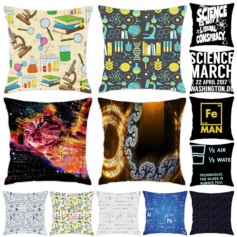 

[Douladou]Science Chemistry Fiction Pillow Home Decor Math Cushion Covers Polyester Decorative Pillowcase Pillow Cover45x45CM