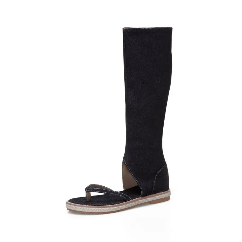 Женские сандалии на плоской подошве Пляжная обувь Джинсовые летние сапоги