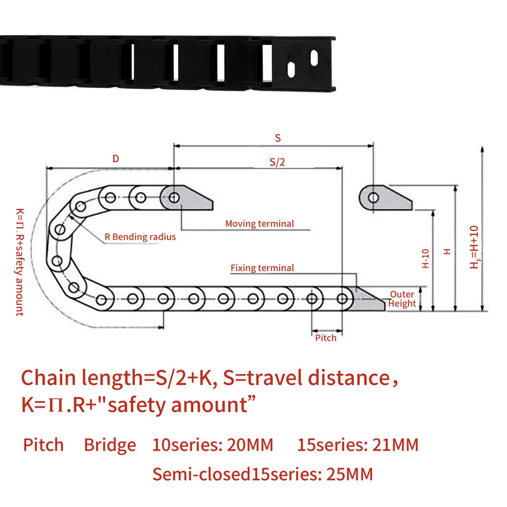 1 метр Пластиковый кабель передачи цепной проволоки Перевозчик с концевыми