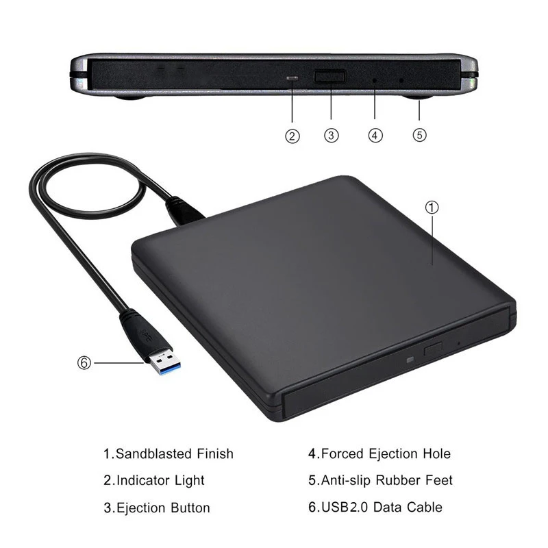 

External Drive USB 2.0 Optical Drive Player CD / DVD RW Burner Writer Plug And Play For Macbook Laptop Desktop PC